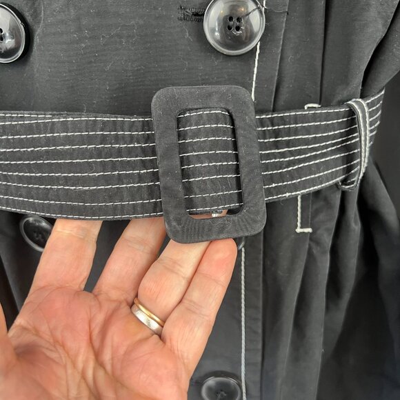 ESPRIT Womens Y2K Black Double Breasted Black Trench Coat Size L - Picture 3 of 7